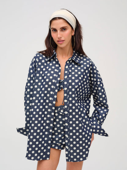 For Love and Lemons Dolly Dot Button-Down Top - Indigo