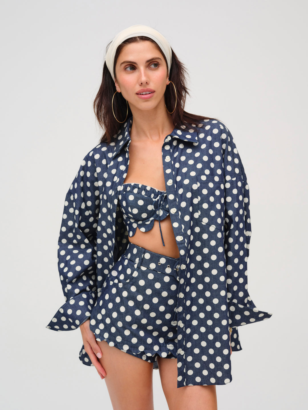 For Love and Lemons Dolly Dot Button-Down Top - Indigo