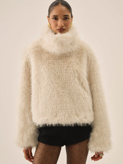 For Love and Lemons Arctic Faux Fur Pullover - Cream
