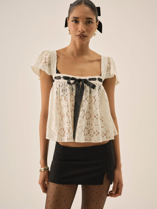 For Love and Lemons Creampuff Lace Top - Cream