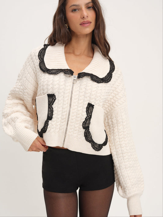 For Love and Lemons Tierra Knit Jacket - Cream