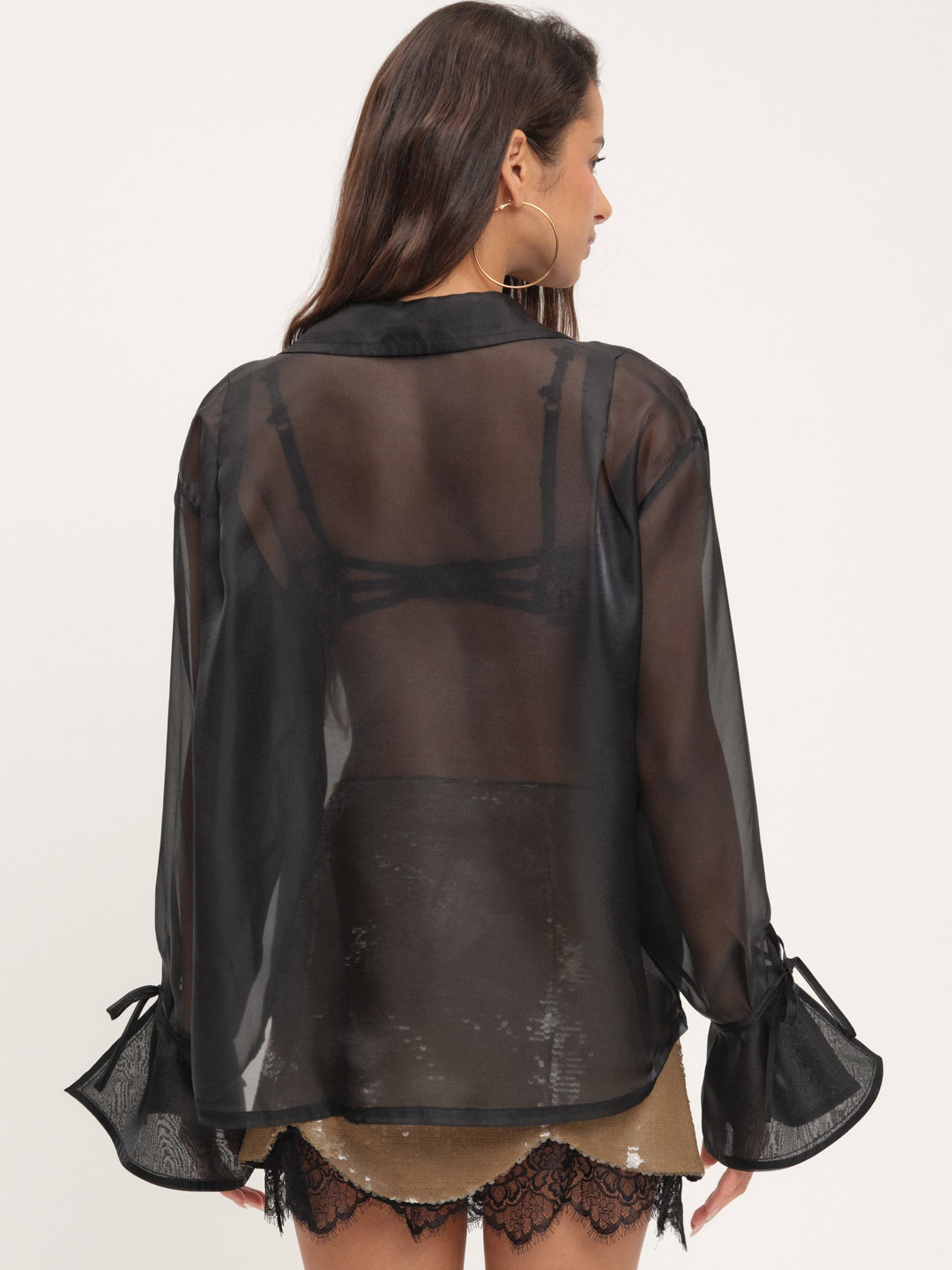 For Love and Lemons Organza Button-Up Blouse - Black