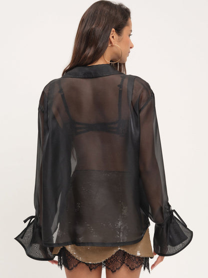 For Love and Lemons Organza Button-Up Blouse - Black