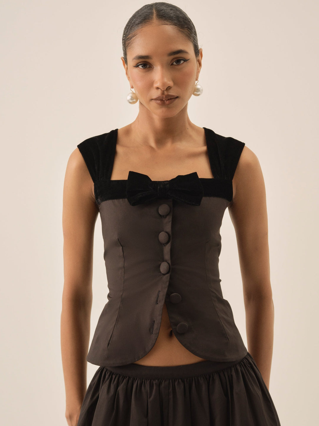 For Love and Lemons Train Station Poplin Top - Black