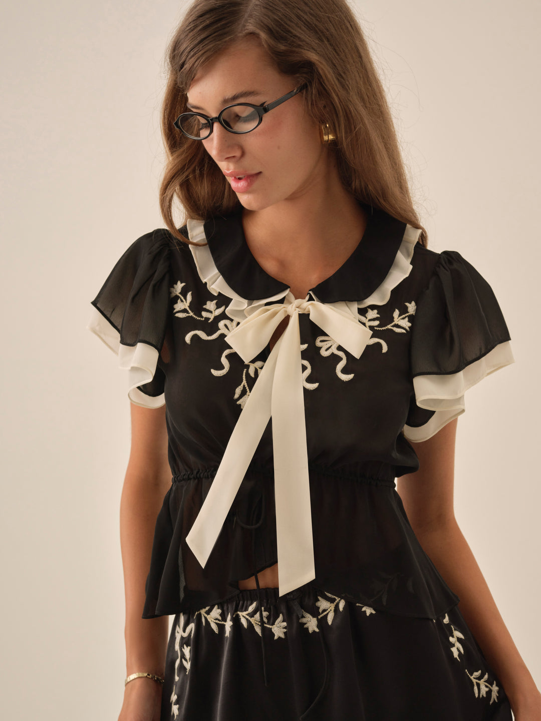 For Love and Lemons Emmie Chiffon Top - Black