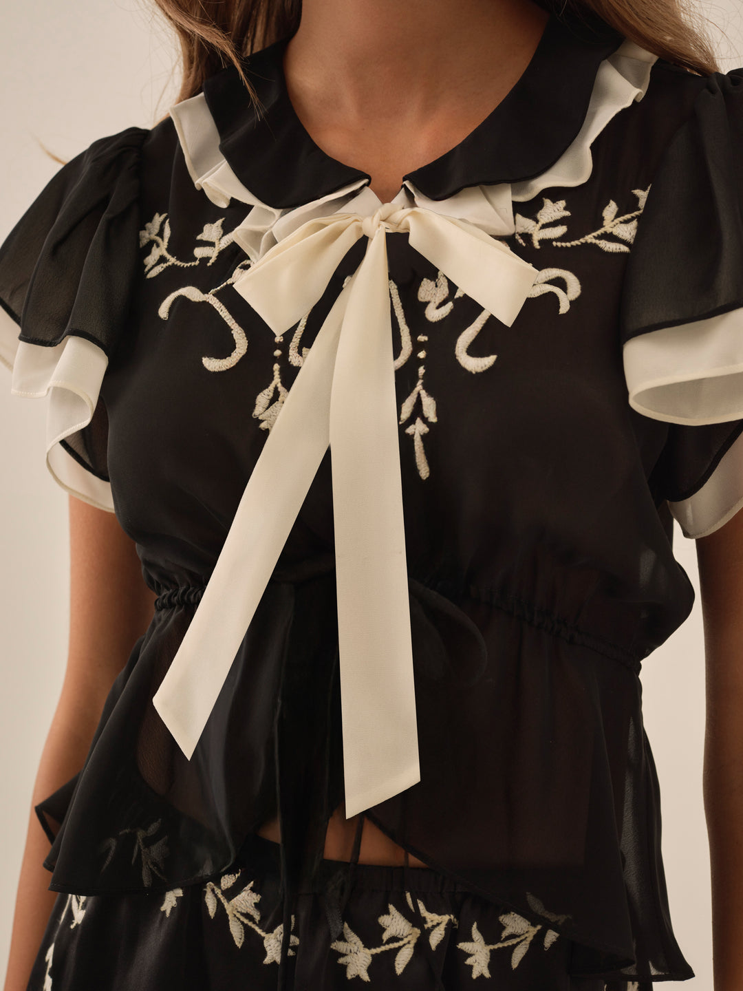 For Love and Lemons Emmie Chiffon Top - Black