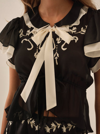 For Love and Lemons Emmie Chiffon Top - Black