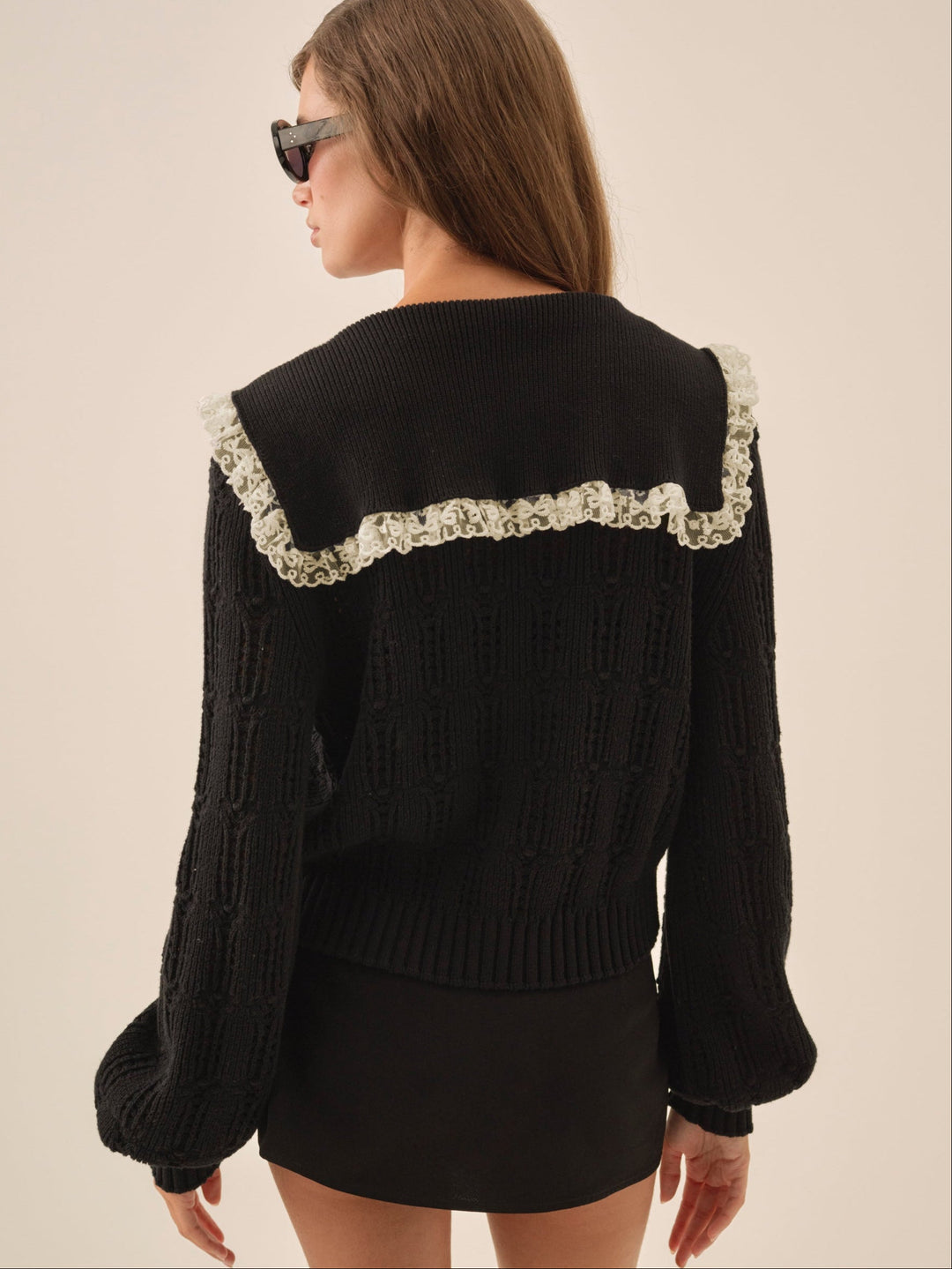 For Love and Lemons Frenchy Pointelle Knit Cardigan - Black