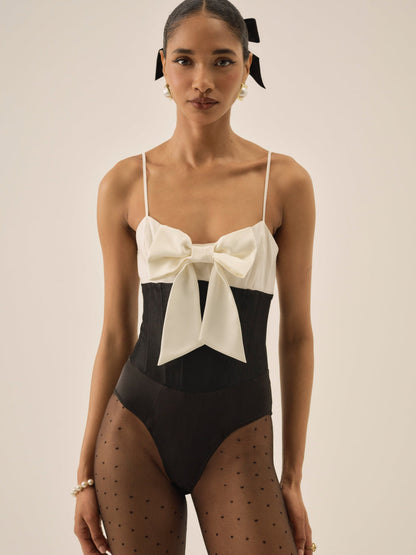 For Love and Lemons Emalie Taffeta Bodysuit - Black
