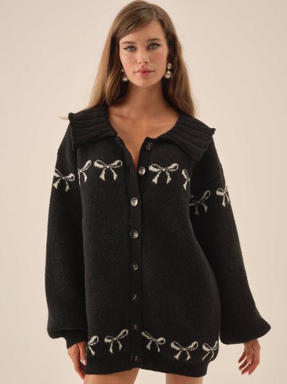 For Love and Lemons Bow Intarsia Knit Sweater - Black