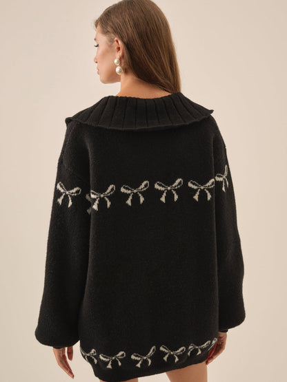 For Love and Lemons Bow Intarsia Knit Sweater - Black