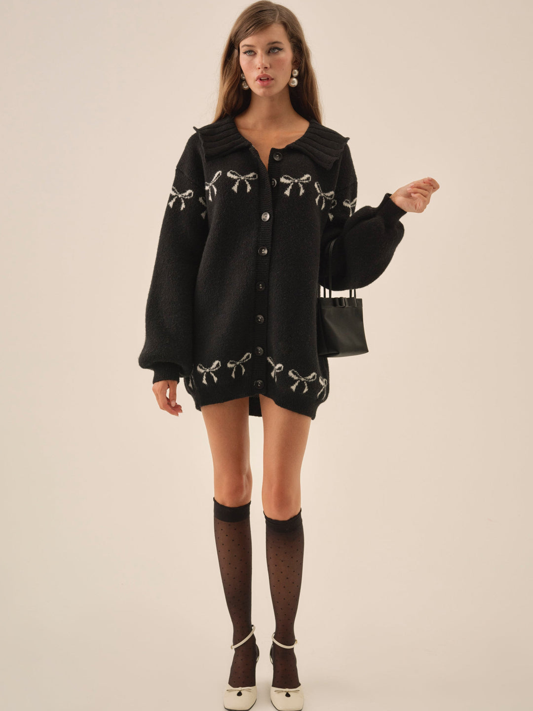 For Love and Lemons Bow Intarsia Knit Sweater - Black