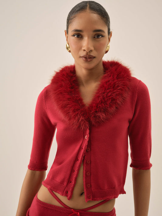 For Love and Lemons Maura Knit Cardigan - Red
