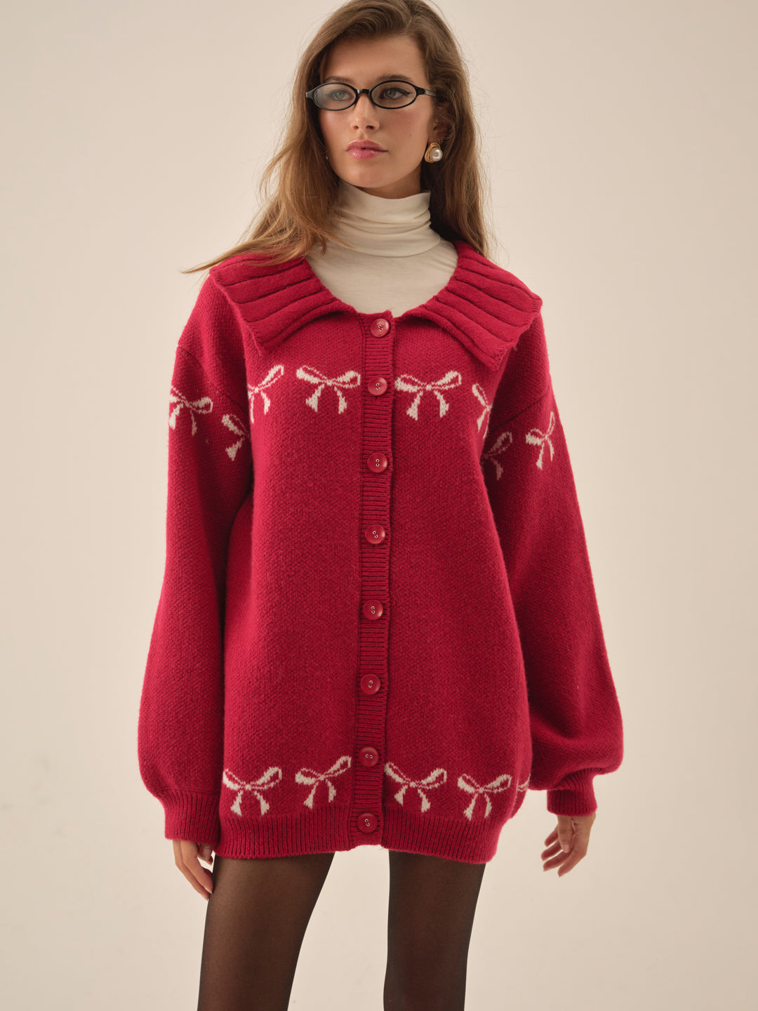 For Love and Lemons Bow Intarsia Knit Sweater - Red