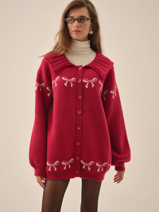 For Love and Lemons Bow Intarsia Knit Sweater - Red