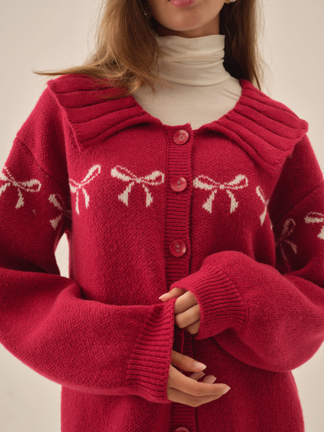 For Love and Lemons Bow Intarsia Knit Sweater - Red