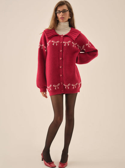 For Love and Lemons Bow Intarsia Knit Sweater - Red
