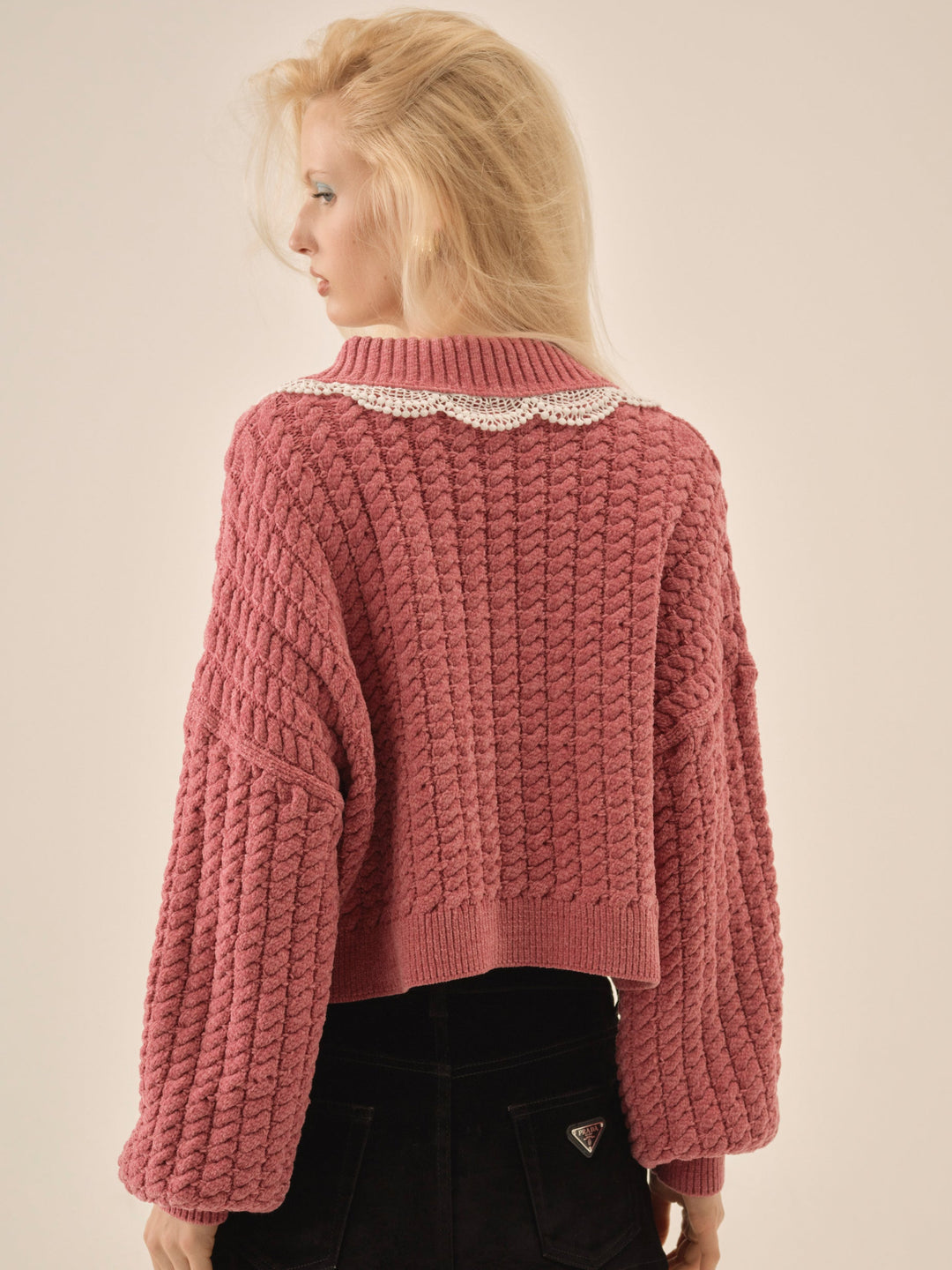 For Love and Lemons Tierra Knit Jacket - Dusty Rose