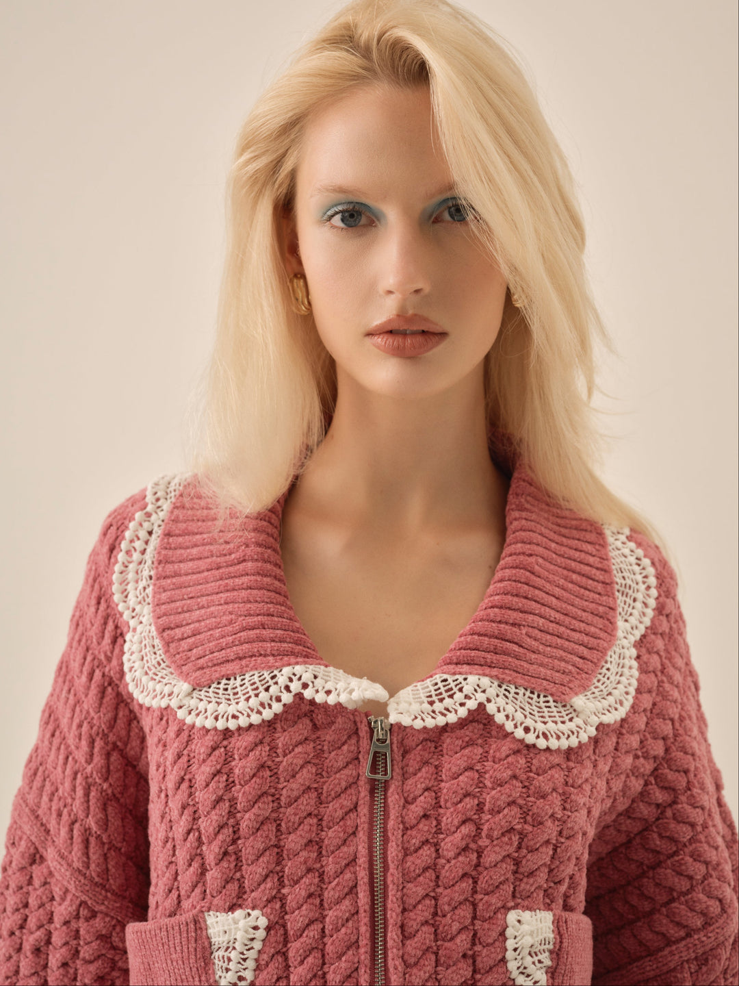 For Love and Lemons Tierra Knit Jacket - Dusty Rose