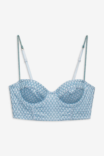 For Love and Lemons Glitter Grid Bustier Top - Blue