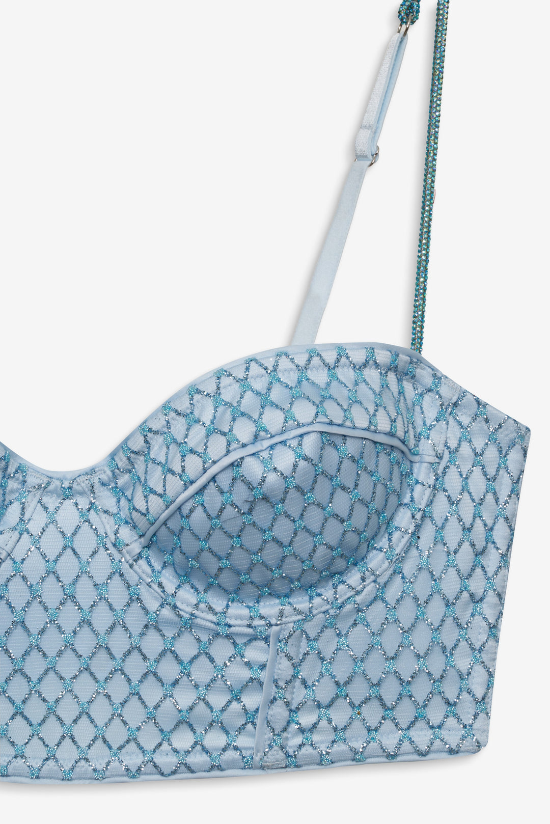 For Love and Lemons Glitter Grid Bustier Top - Blue