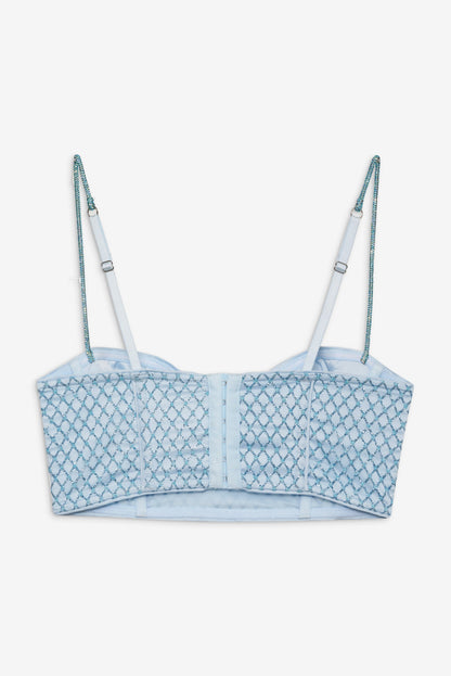 For Love and Lemons Glitter Grid Bustier Top - Blue