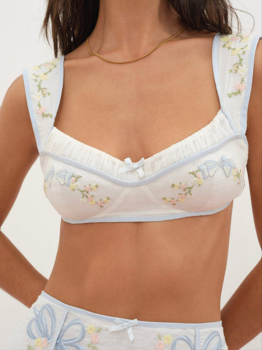 For Love and Lemons Baby Bows Bra Top - White