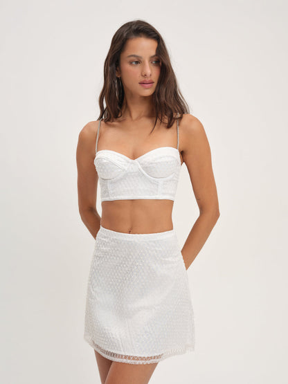 For Love and Lemons Glitter Grid Bustier Top - White