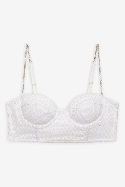 For Love and Lemons Glitter Grid Bustier Top - White