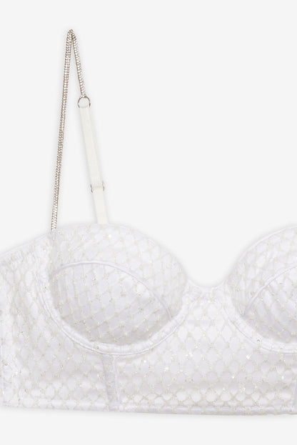 For Love and Lemons Glitter Grid Bustier Top - White