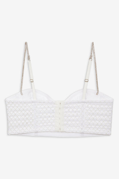 For Love and Lemons Glitter Grid Bustier Top - White