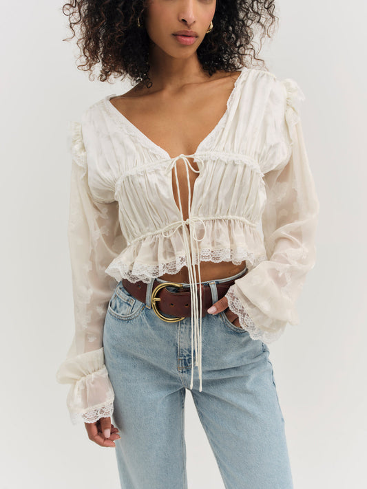 For Love and Lemons Jeanne Jacquard Top - Cream