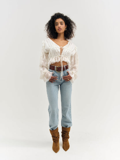 For Love and Lemons Jeanne Jacquard Top - Cream