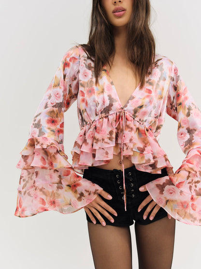 For Love and Lemons Fallen Floral Top - Pink