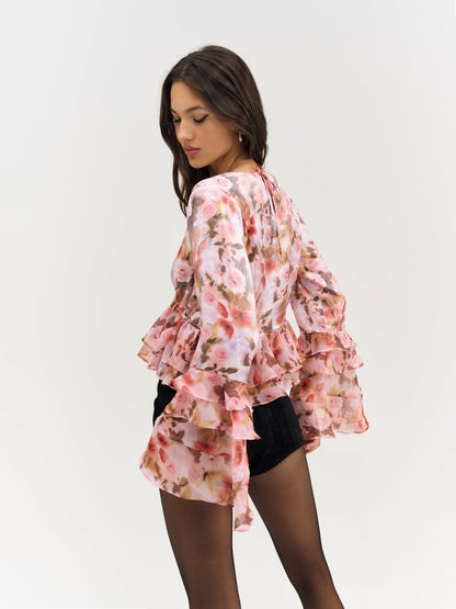 For Love and Lemons Fallen Floral Top - Pink