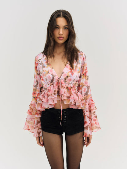 For Love and Lemons Fallen Floral Top - Pink