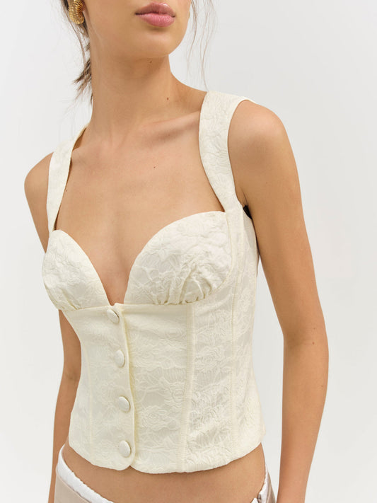 For Love and Lemons Rosie Jacquard Top - Cream