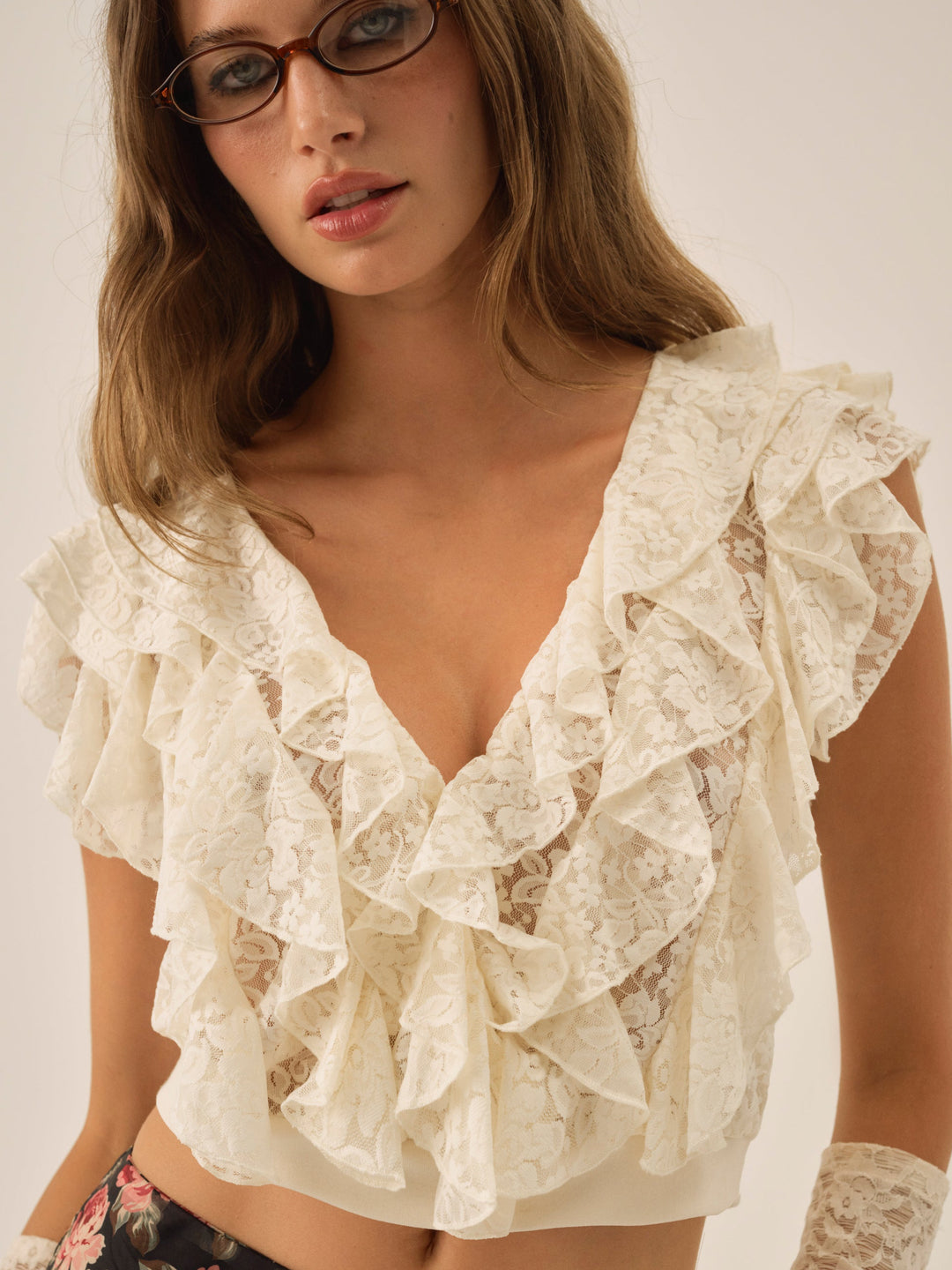 For Love and Lemons Lucianna Lace Top - Cream