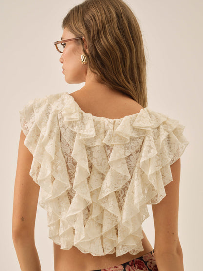 For Love and Lemons Lucianna Lace Top - Cream