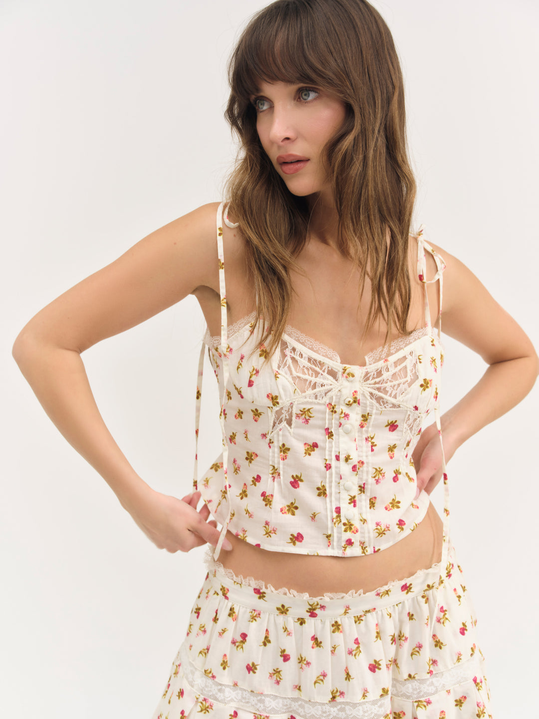 For Love and Lemons Adahlia Floral Top - Cream