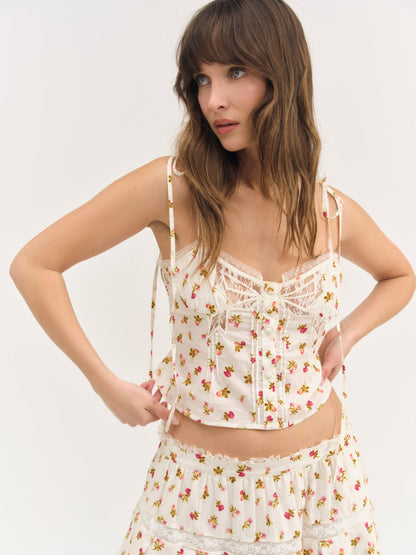For Love and Lemons Adahlia Floral Top - Cream