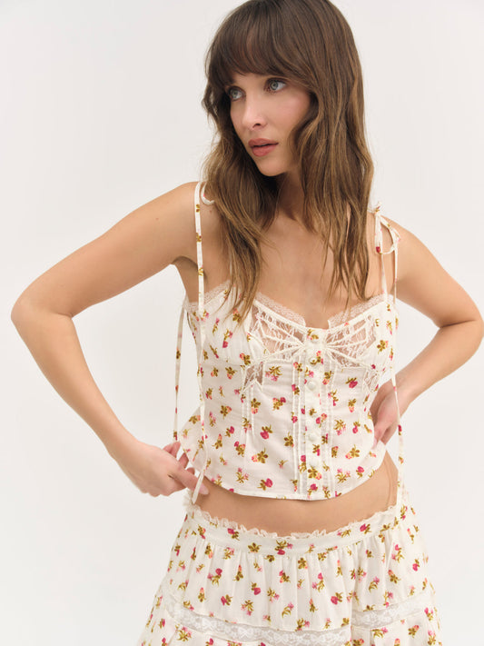 For Love and Lemons Adahlia Floral Top - Cream