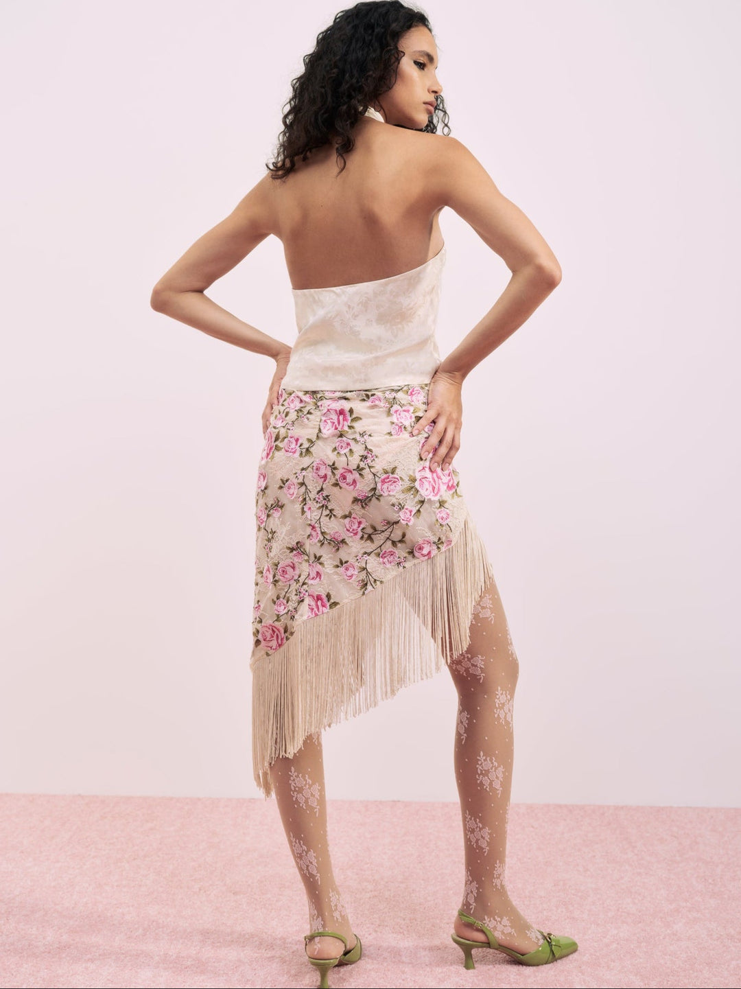 For Love and Lemons Esme Silk Jacquard Top - Pink