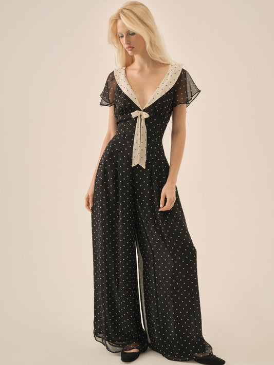 For Love and Lemons Dottie Dot Pantsuit - Black