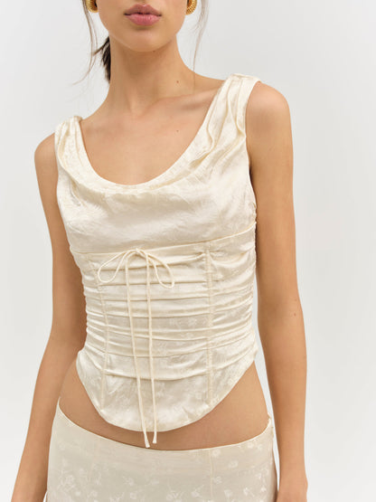 For Love and Lemons Carla Jacquard Corset Top - Cream