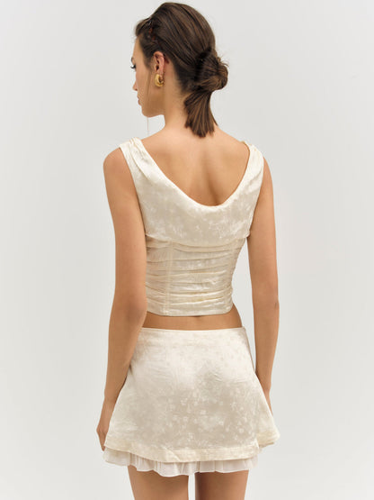 For Love and Lemons Carla Jacquard Corset Top - Cream