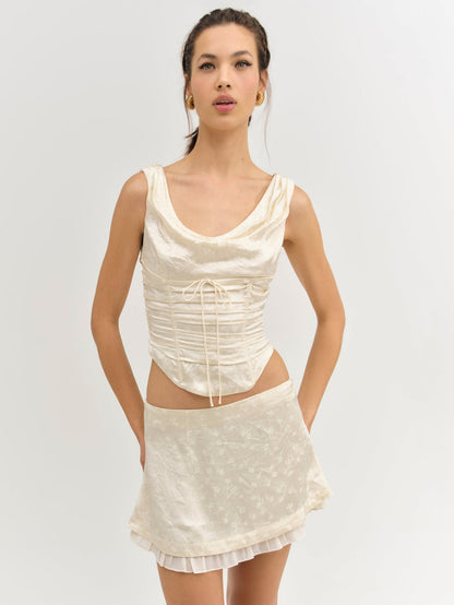 For Love and Lemons Carla Jacquard Corset Top - Cream
