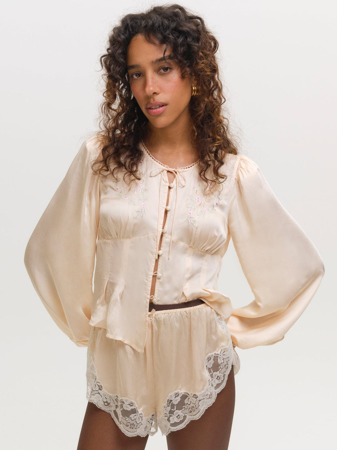 For Love and Lemons Betsy Bow Blouse - Pale Peach