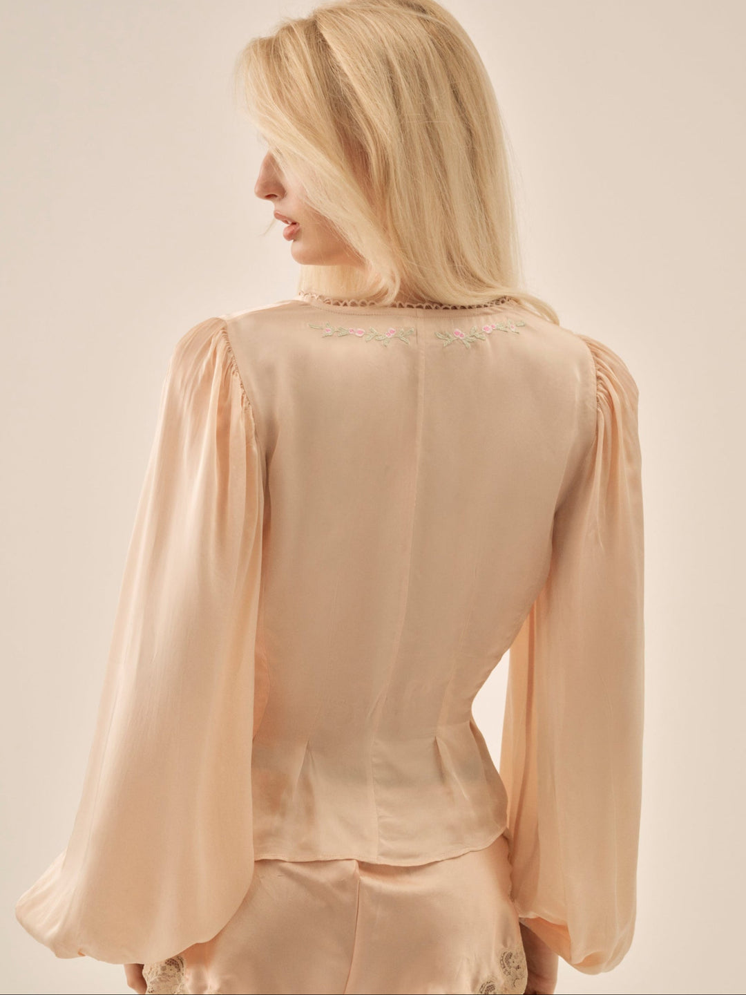 For Love and Lemons Betsy Bow Blouse - Pale Peach