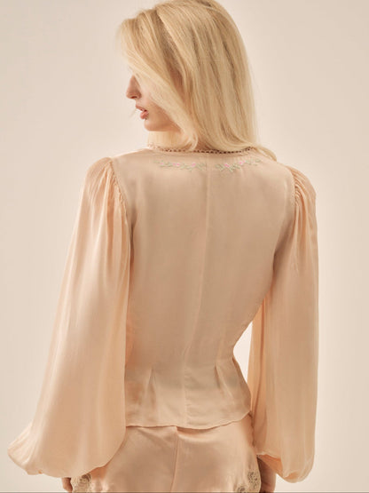 For Love and Lemons Betsy Bow Blouse - Pale Peach